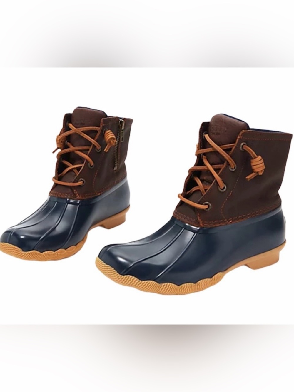 🦆🦆 NEW Sperry Navy Rubber and Brown Leather Saltwater Duck Boots 🦆🦆
